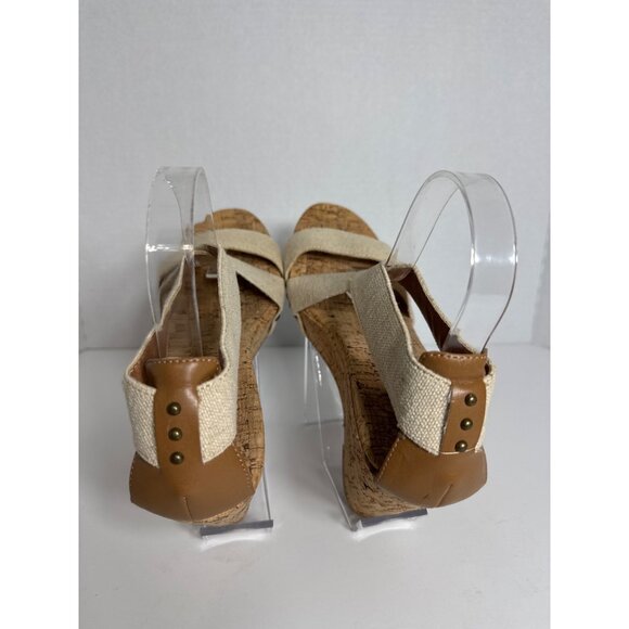 Lucky Brand Beige Strappy Cork Wedge Sandals With Studded Detail Women Size 10M - Picture 8 of 16